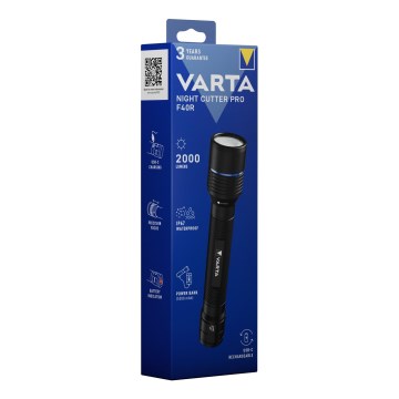 Varta 18922101111 - LED įkraunamas žibintuvėlis su išoriniu akumuliatoriumi NIGHT CUTTER PRO F40R LED/USB IP67 5200 mAh