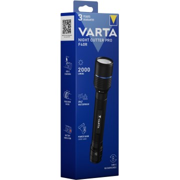 Varta 18922101111 - LED Įkraunamas žibintuvėlis su maitinimo banku NIGHT CUTTER PRO F40R LED/USB IP67