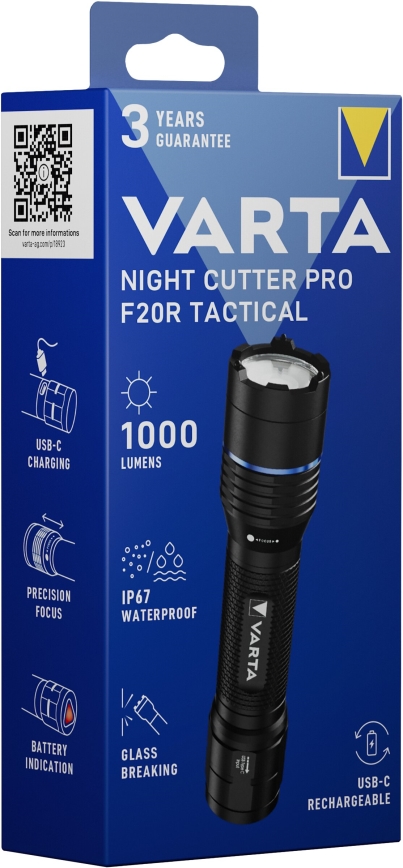Varta 18923101111 - LED Taktinis įkraunamas žibintuvėlis NIGHT CUTTER PRO F20R LED/USB