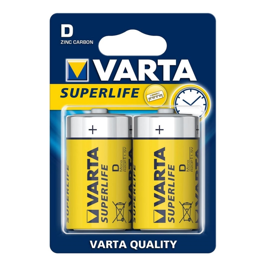 Varta 2020 - 2 vnt cinko-anglies baterijos  SUPERLIFE D 1,5V