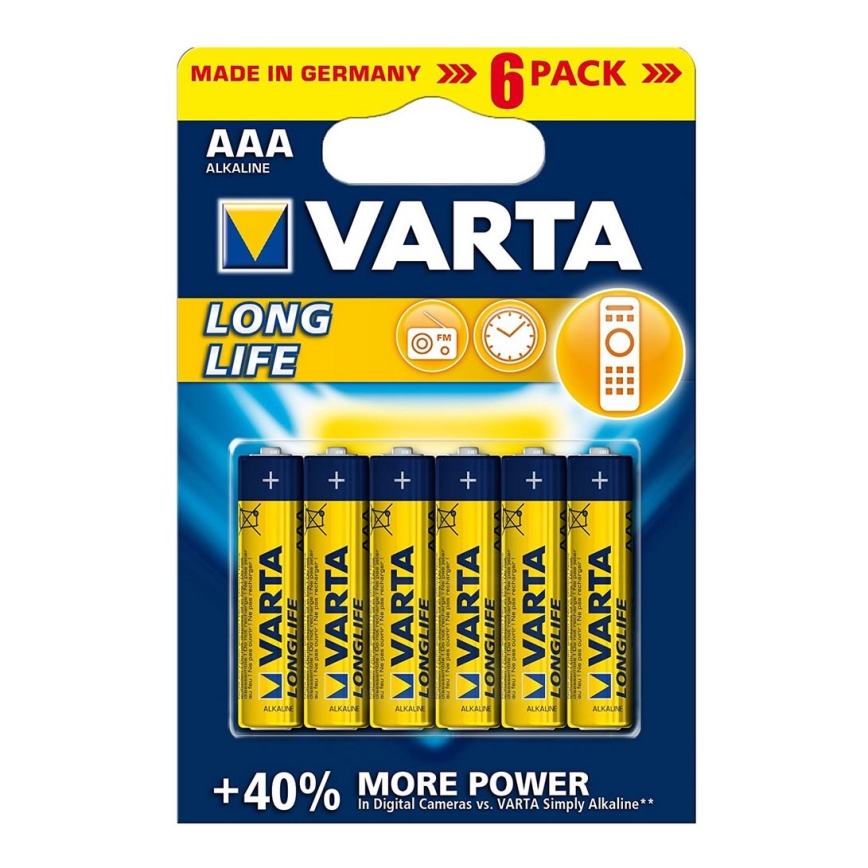 Varta 4103 - 6 vnt šarminės baterijos LONGLIFE EXTRA AAA 1,5V