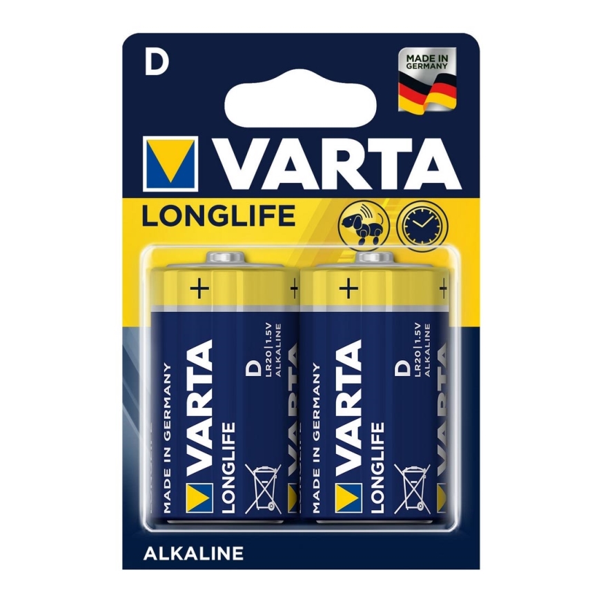 Varta 4120 - 2 vnt šarminės baterijos  LONGLIFE EXTRA D 1,5V