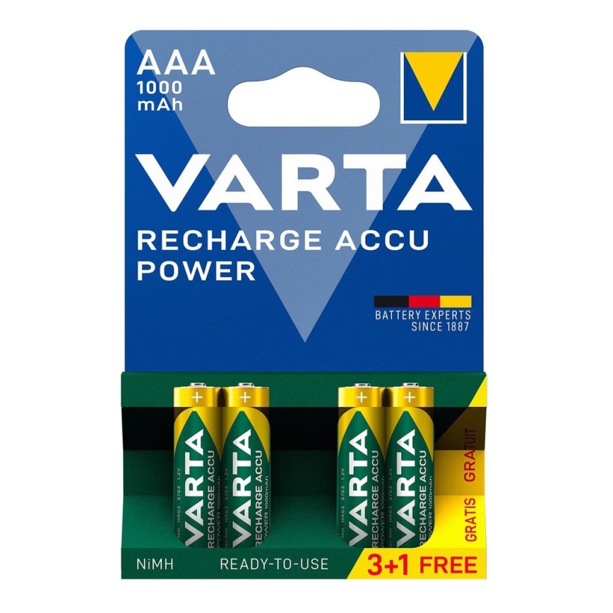 Varta 5703301494 - 3+1 vnt Įkraunamos baterijos ACCU AAA Ni-MH/1000mAh/1,2V