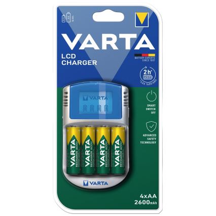 Varta 57070201451 - LCD baterijų įkroviklis 4xAA/AAA 2600mAh 5V