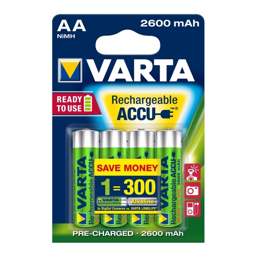 Varta 5716 - 4 vnt įkraunamos baterijos ACCU AA NiMH/2600mAh/1,2V