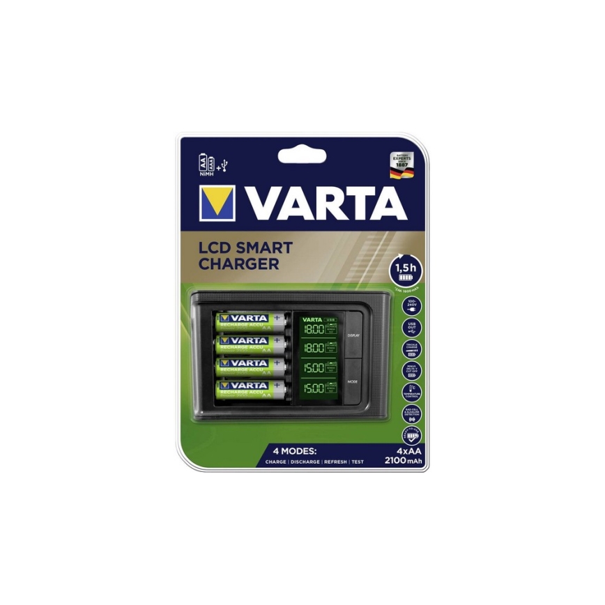 VARTA 57674 - LCD išmanus įkrovėjas 4xAA/AAA įkrauna per 1,5h