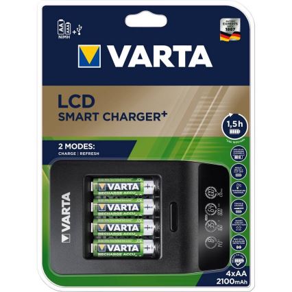 VARTA 57684 - LCD išmanus įkrovėjas 4xAA/AAA įkrauna per 1,5h
