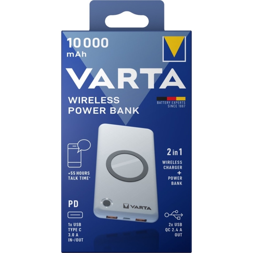 Varta 57913101111 - Energijos bankas su belaidžiu įkrovimu ENERGY 10000mAh/3x2,4V