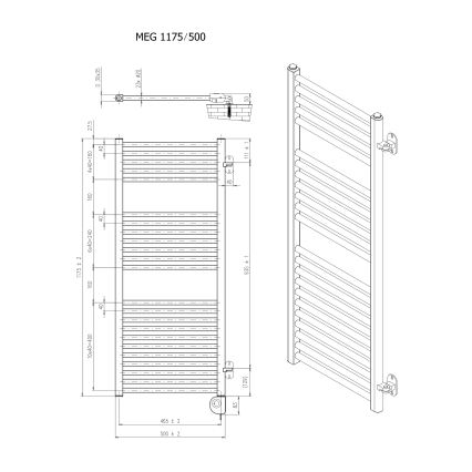 Vertaduro - Vonios kambario radiatorius su termostatu MEG 600W 118x50 cm taupe