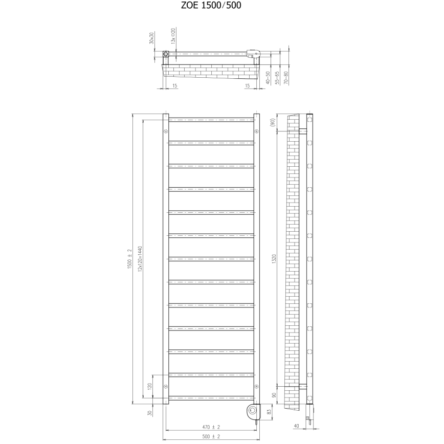 Vertaduro - Vonios kambario radiatorius su termostatu ZOE 400W 150x50 cm taupe