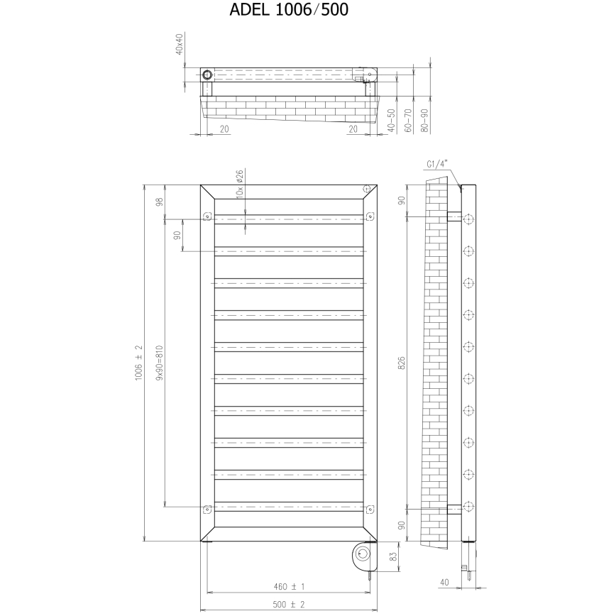 Vertaduro - Vonios radiatorius su termostatu ADEL 400W 100x50 cm taupe