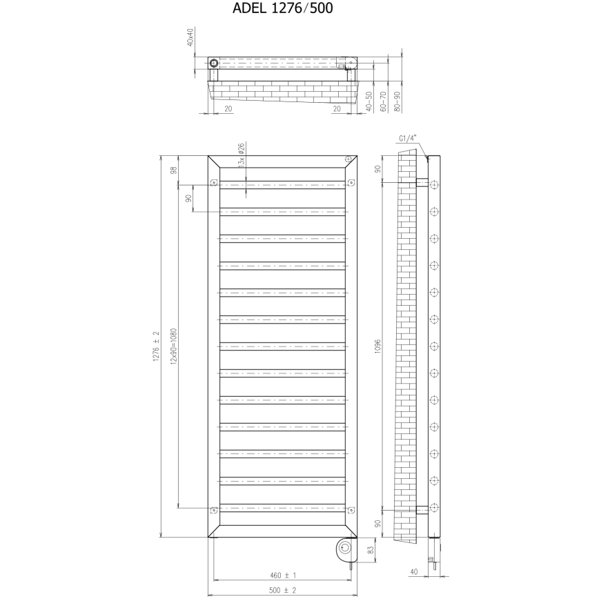 Vertaduro - Vonios radiatorius su termostatu ADEL 600W 128x50 cm baltas
