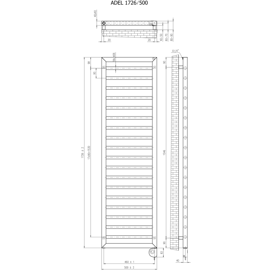 Vertaduro - vonios radiatorius su termostatu ADEL 600W 172x50 cm baltas