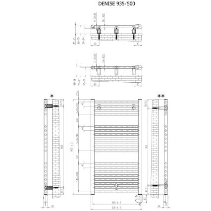 Vertaduro - vonios radiatorius su termostatu DENISE 400W 94x50 cm juodas