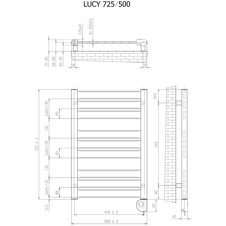 Vertaduro - vonios radiatorius su termostatu LUCY 400W 73x50 cm antracitas