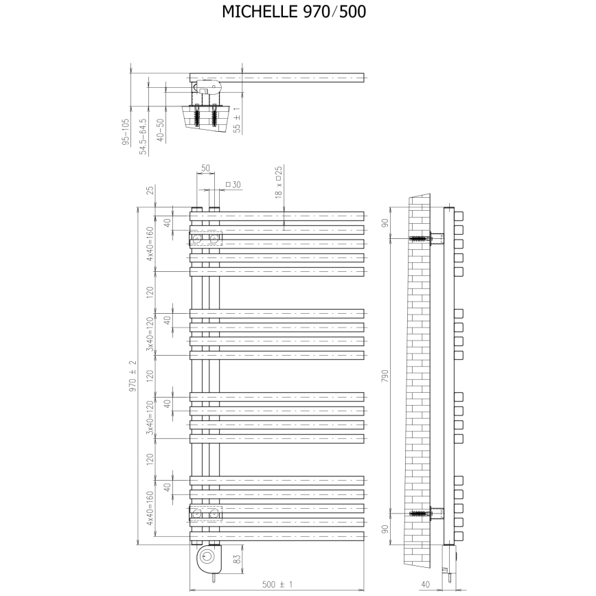 Vertaduro - Vonios radiatorius su termostatu MICHELLE 600W 97x50 cm juodas