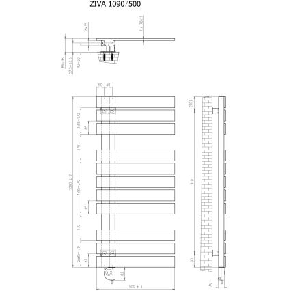 Vertaduro - Vonios radiatorius su termostatu ZIVA 500W 109x50 cm juodas