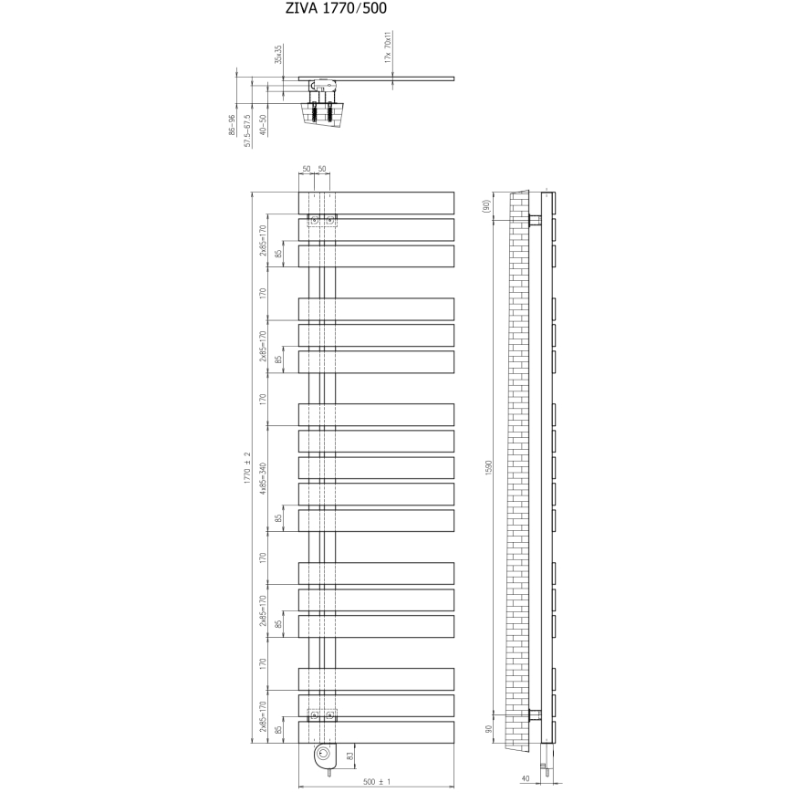 Vertaduro - Vonios radiatorius su termostatu ZIVA 800W 177x50 cm smėlio rudos spalvos