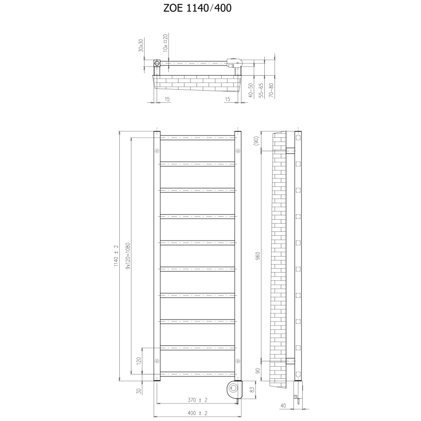 Vertaduro - vonios radiatorius su termostatu ZOE 400W 114x40 cm antracitas
