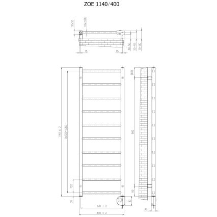 Vertaduro - Vonios radiatorius su termostatu ZOE 400W 114x40 cm taupe