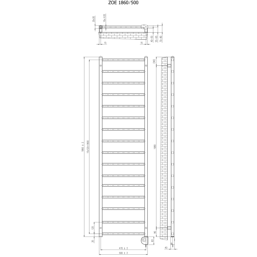 Vertaduro - vonios radiatorius su termostatu ZOE 400W 186x50 cm balta