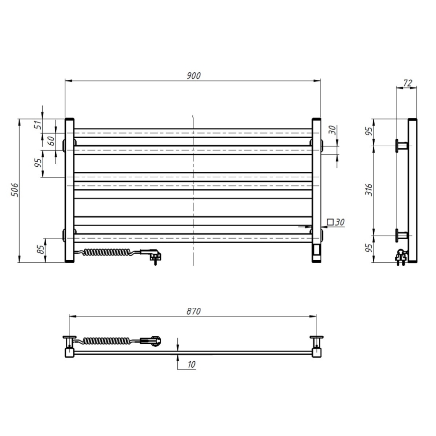 Vertaduro - Elektrinis rankšluosčių džiovintuvas su termostatu AVA 181W/230V 50x90 cm IP44 baltas kairinis
