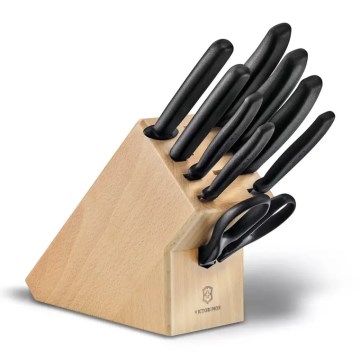 Victorinox - 10 dalių virtuvinių peilių rinkinys su stovu SWISS CLASSIC, buko mediena/smėlinė