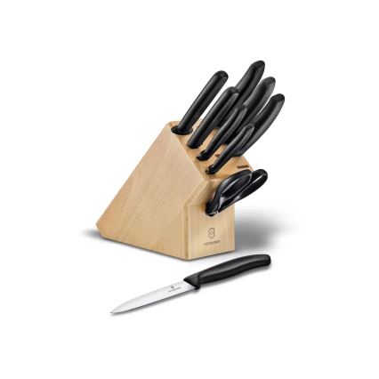 Victorinox - 10 dalių virtuvinių peilių rinkinys su stovu SWISS CLASSIC, buko mediena/smėlinė