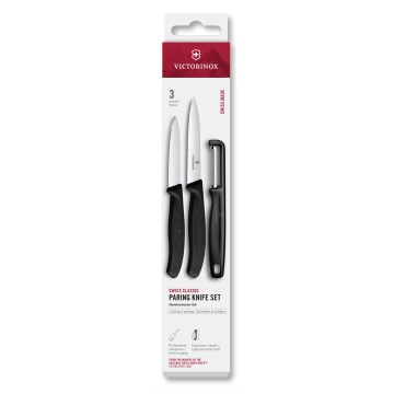 Victorinox - 3 dalių virtuvinių peilių rinkinys su skustuvu SWISS CLASSIC, juodas
