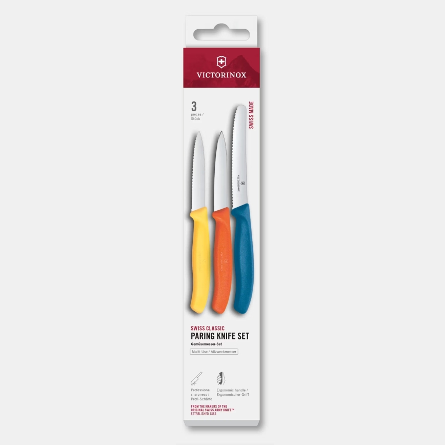 Victorinox - SWISS CLASSIC 3 dalių spalvotas daržovių peilių rinkinys