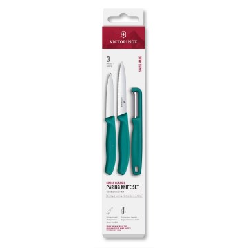 Victorinox - SWISS CLASSIC 3 vnt. virtuvinių peilių rinkinys su skustuvu, turkio spalvos