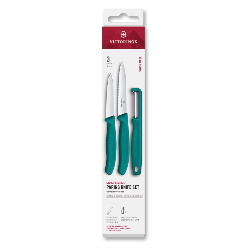 Victorinox - SWISS CLASSIC 3 vnt. virtuvinių peilių rinkinys su skustuvu, turkio spalvos