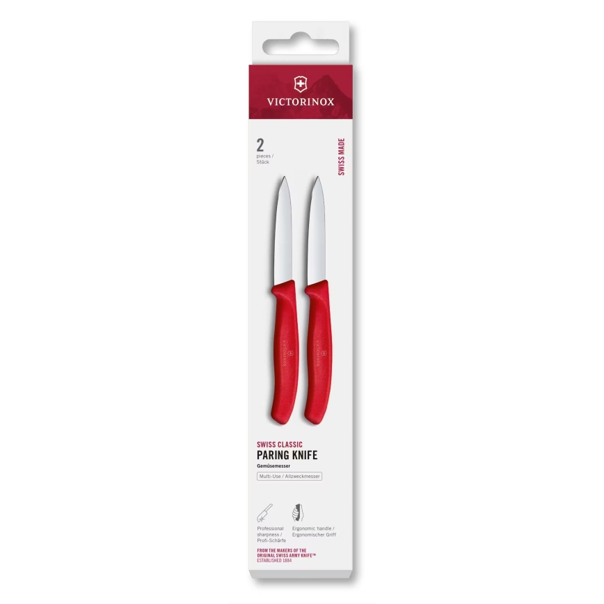 Victorinox - SWISS CLASSIC daržovių peilių rinkinys, 8 cm, 2 vnt., raudonas