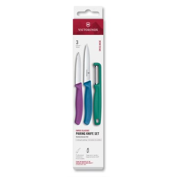 Victorinox - SWISS CLASSIC virtuvinių peilių rinkinys su skustuku, 3 vnt., įvairiaspalvis