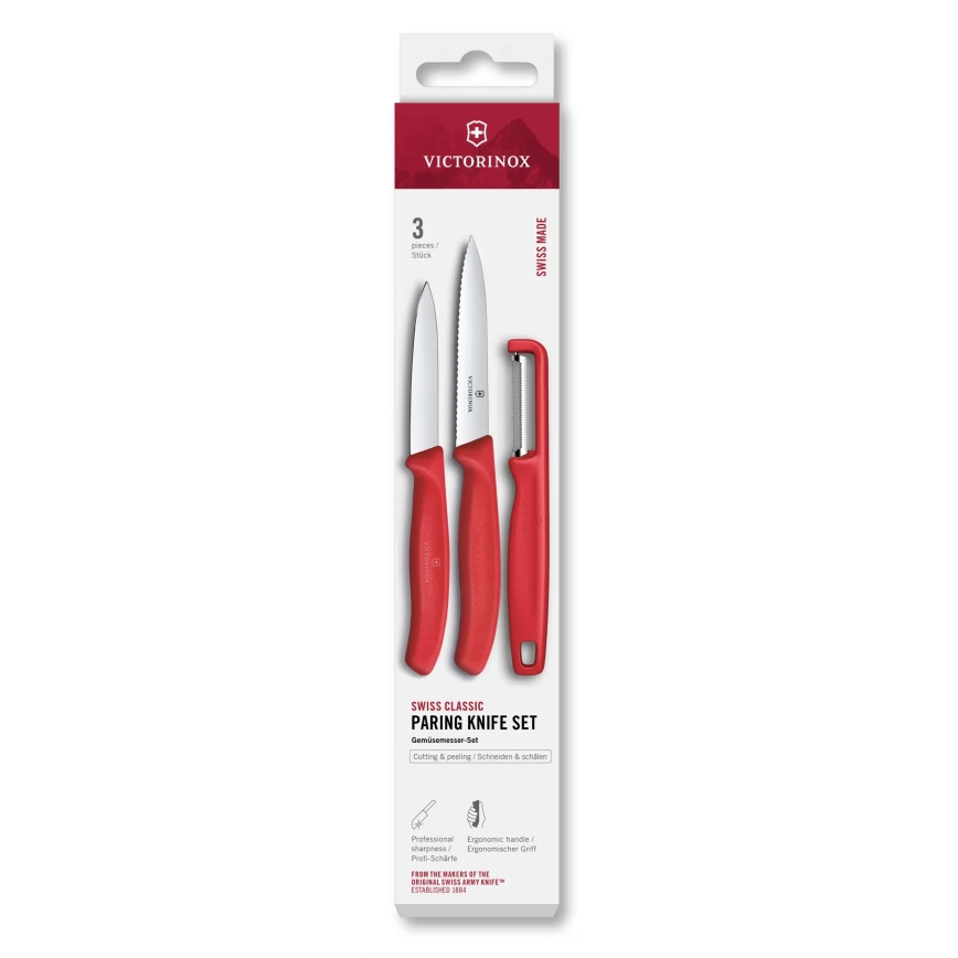Victorinox - Virtuvinių peilių rinkinys su skustuku SWISS CLASSIC 3 vnt. raudonas