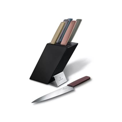 Victorinox – virtuvinių peilių rinkinys su stovu SWISS MODERN, 7 vnt., iš buko / įvairiaspalvis