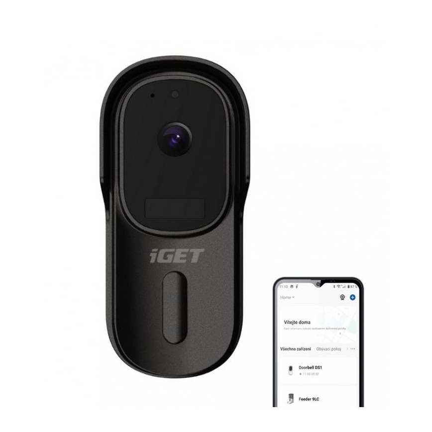 Video durų skambutis su judesio jutikliu Full HD 1080p 5200 mAh IP65 Wi-Fi juoda