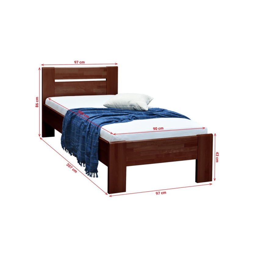 Viengulė lova AMBER 90x200 cm, tamsus riešutas