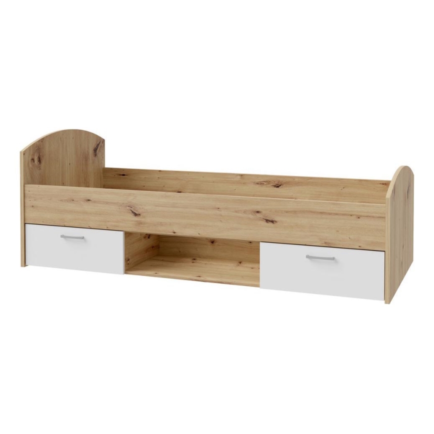 Viengulė lova su patalynės dėže URO 90x200 cm ąžuolas artisan/balta