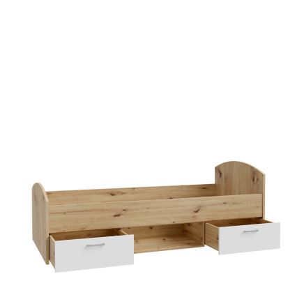 Viengulė lova su patalynės dėže URO 90x200 cm ąžuolas artisan/balta