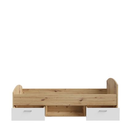 Viengulė lova su patalynės dėže URO 90x200 cm ąžuolas artisan/balta