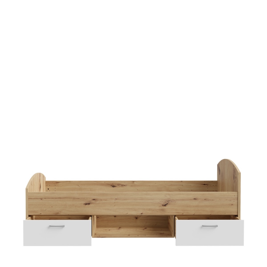 Viengulė lova su patalynės dėže URO 90x200 cm ąžuolas artisan/balta