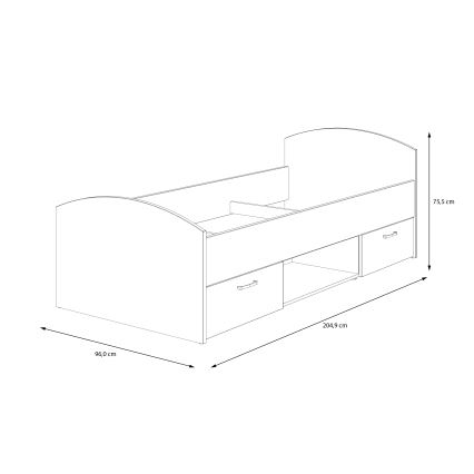 Viengulė lova su patalynės dėže URO 90x200 cm ąžuolas artisan/balta
