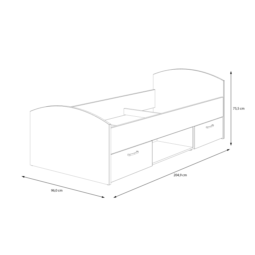 Viengulė lova su patalynės dėže URO 90x200 cm ąžuolas artisan/balta