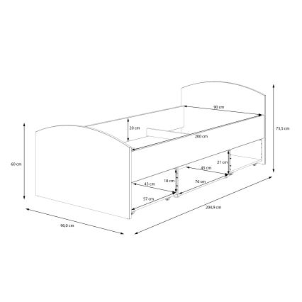 Viengulė lova su patalynės dėže URO 90x200 cm ąžuolas artisan/balta