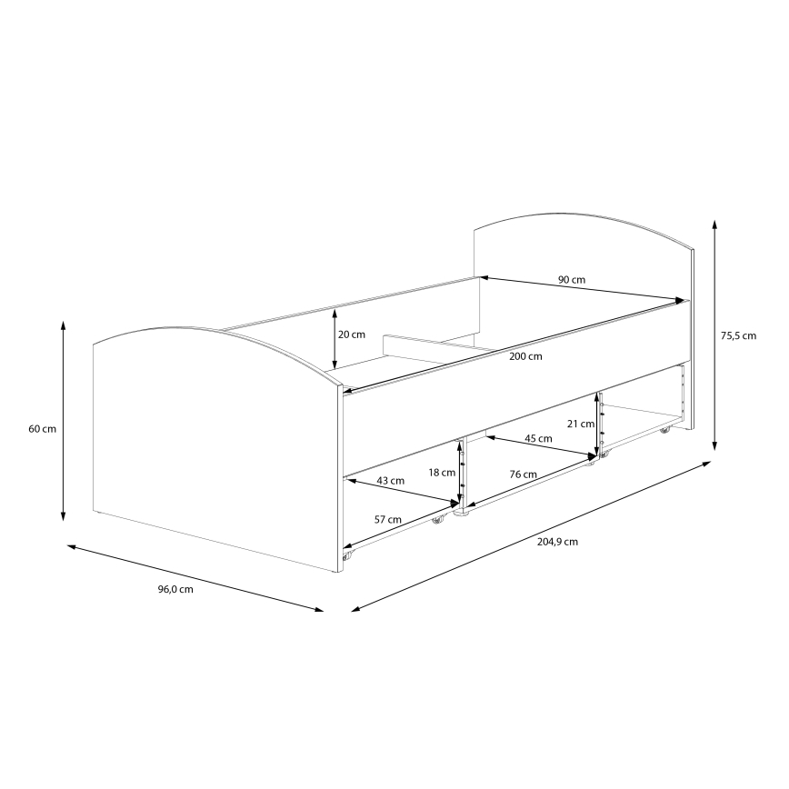 Viengulė lova su patalynės dėže URO 90x200 cm ąžuolas artisan/balta