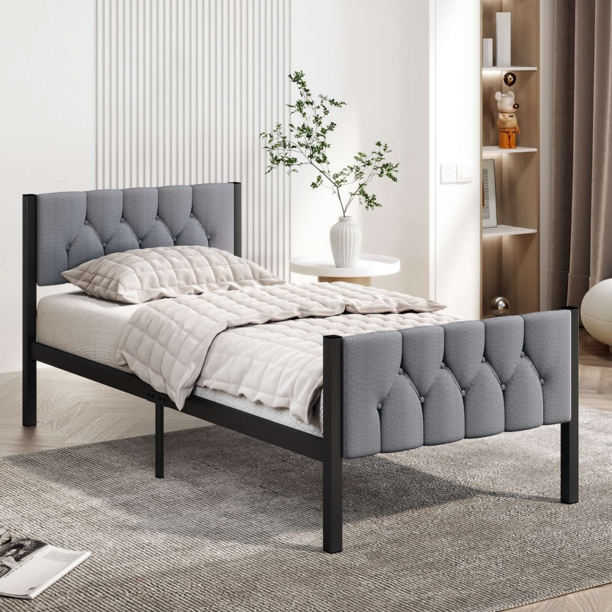 Viengulė metalinė lova KAROM, 90 x 200 cm, pilka, leistina apkrova 120 kg
