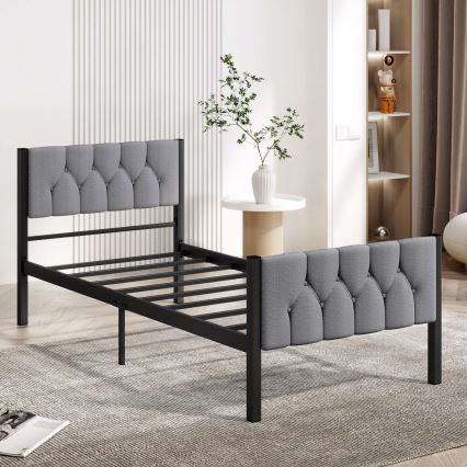 Viengulė metalinė lova KAROM, 90 x 200 cm, pilka, leistina apkrova 120 kg