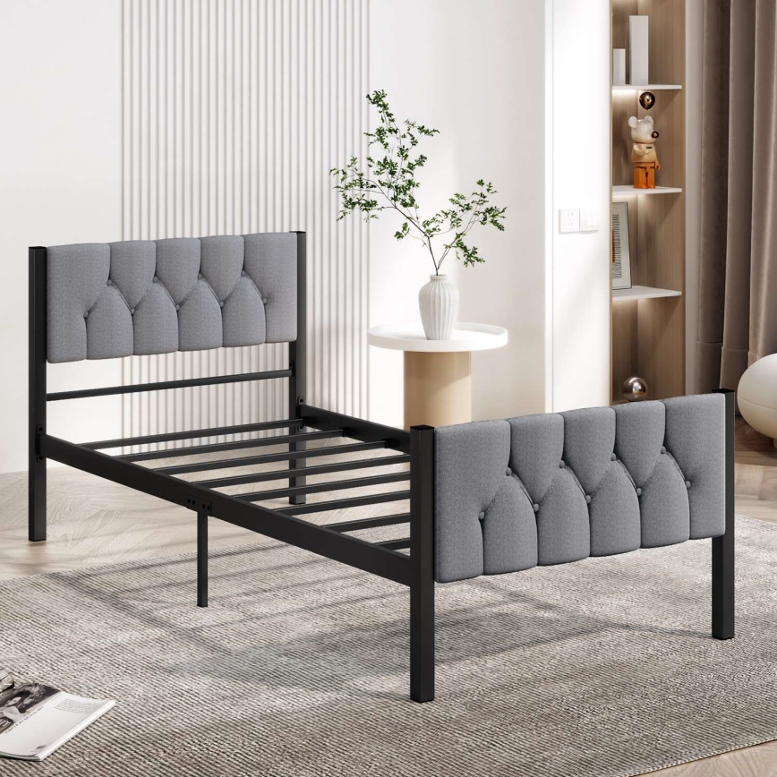 Viengulė metalinė lova KAROM, 90 x 200 cm, pilka, leistina apkrova 120 kg