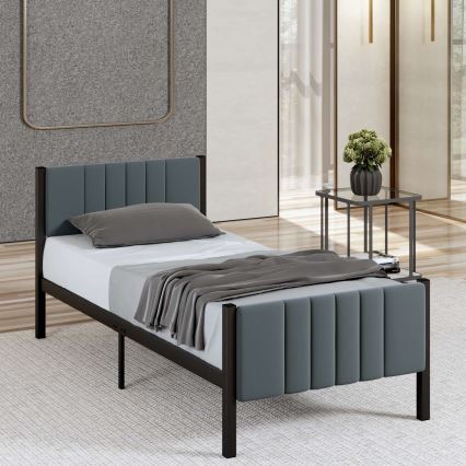 Viengulė metalinė lova LUNOR 90x200 cm antracitas maksimali apkrova 120 kg